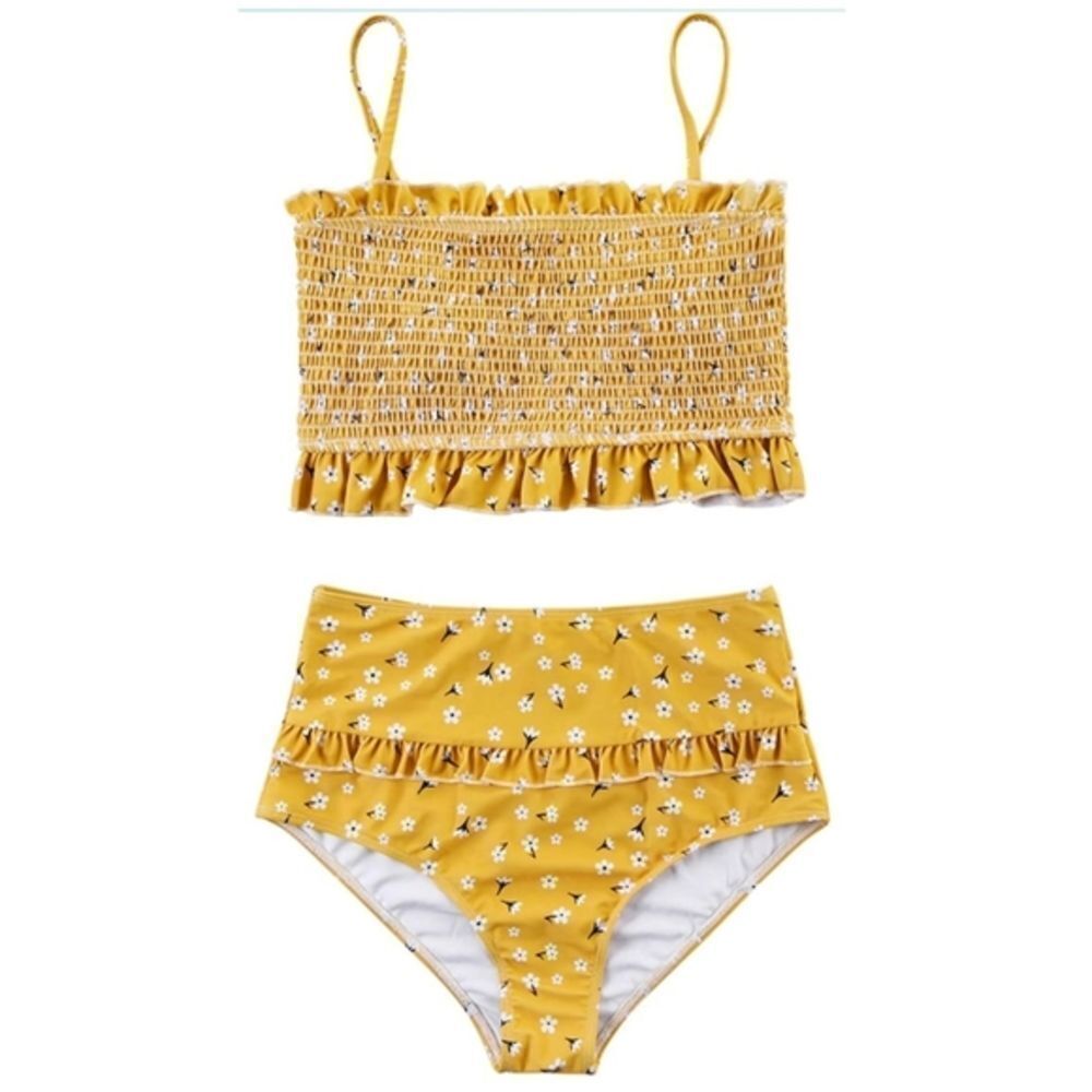 Mooslover Women's Shirred Bikini Top High Waisted Bottom 2 pieces Bikini Set